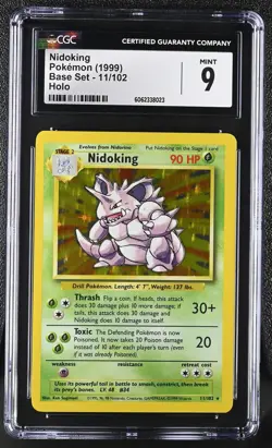 CGC 9 MINT Nidoking 1999 Base Set 11/102 Holo Pokemon Card psa - Image 1