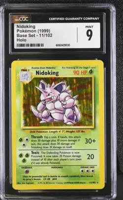 CGC 9 MINT Nidoking 1999 Base Set 11/102 Holo Pokemon Card psa - Image 1