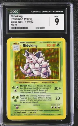 CGC 9 MINT Nidoking 1999 Base Set 11/102 Holo Pokemon Card psa - Image 1