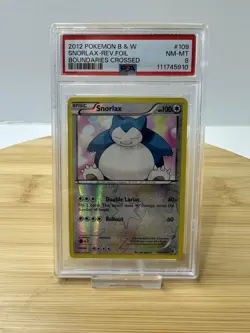 2012 Pokemon Black & White Snorlax 109/149 Reverse Foil Boundaries Crossed PSA 8 - Image 1