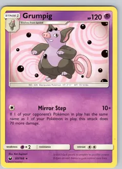 Pokemon TCG Grumpig S&M Celestial Storm 60/168 Regular Non-Holo Rare Card LP - Image 1