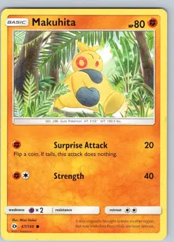 Pokemon TCG Makuhita Sun & Moon Base Set 67/149 Regular Common Card Played LP - Image 1