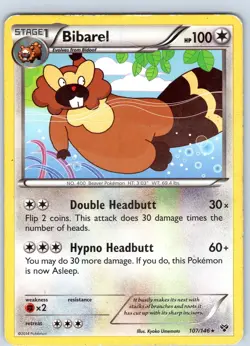 Pokemon TCG Bibarel XY Base Set 107/146 Regular Non-Holo Rare Card Played MP - Image 1
