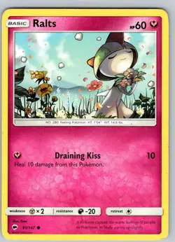 Pokemon TCG Ralts S&M Burning Shadows 91/147 Regular Common Card Played MP-LP - Image 1