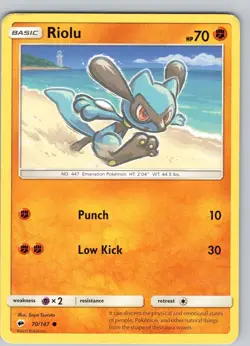Pokemon TCG Riolu S&M Burning Shadows 70/147 Regular Common Card Played LP - Image 1