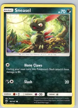 Pokemon TCG Sneasel S&M Burning Shadows 85/147 Regular Common Card Played LP - Image 1