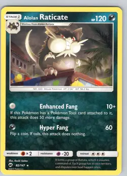 Pokemon TCG Alolan Raticate S&M Burning Shadows 82/147 Regular Rare Card LP - Image 1