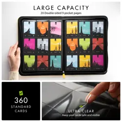 9 Pocket Trading Card Zip Binder, 360 Cards, Premium Exo-Tec Album Material, ... - Image 3