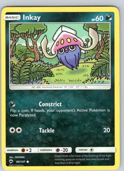 Pokemon TCG Inkay S&M Burning Shadows 89/147 Regular Common Card Played LP - Image 1