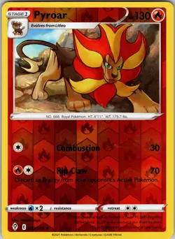 Pokemon TCG Pyroar SWSH Evolving Skies 023/203 Reverse Holo Uncommon Card NM - Image 1
