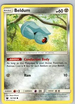 Pokemon TCG Beldum S&M Celestial Storm 92/168 Regular Common Card Played MP-LP - Image 1