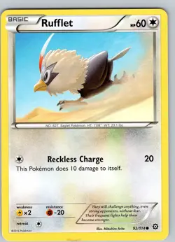 Pokemon TCG Rufflet XY Steam Siege 92/114 Regular Common Card Played LP - Image 1