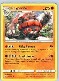 Pokemon TCG Rhyperior S&M Unbroken Bonds 95/214 Regular Rare Card Played LP - Image 1