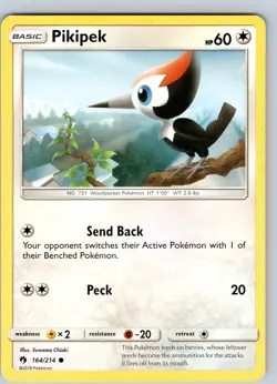 Pokemon TCG Pikipek S&M Lost Thunder 164/214 Regular Common Card Played LP - Image 1