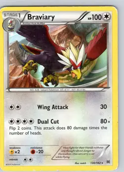Pokemon TCG Braviary XY BREAKthrough 130/162 Regular Rare Card Played MP-LP - Image 1