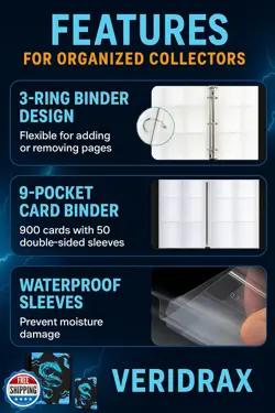 VERIDRAX Card Binder - 9 Pocket Trading Card Binder - 900 Card Zipper Album w - Image 4