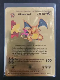 Pokemon 1st Edition Charizard Base Set Custom Gold Metal Card (Fan Art) - Image 1