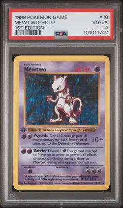 1999 Pokemon Game #10/102 Mewtwo-Holo 1st Edition PSA 4 VG-EX 101011742 - Image 1
