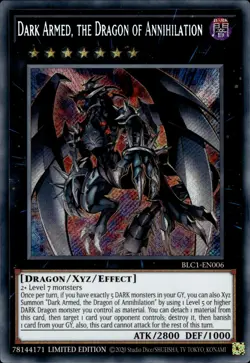 Dark Armed, The Dragon Of Annihilation Secret Rare Limited BLC1-EN006 NM YuGiOh - Image 1
