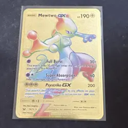 Pokemon Mewtwo GX HP190 Rainbow Gold Metal Card - Image 1