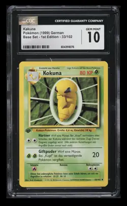 1999 Pokemon German Base Set 1st Edition Kakuna 33 CGC Graded 10 GEM MINT 33/102 - Image 1