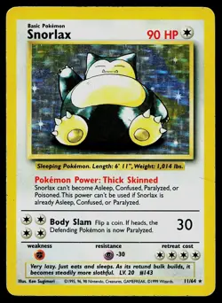 1999 Pokemon Jungle Snorlax #11 Holo No Symbol Error 11/64 - Image 1