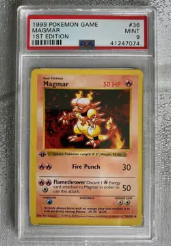 Pokemon PSA 9 MINT Magmar 1st Edition Shadowless Base Set 1999 Card 36/102 - Image 1