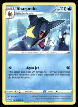 2020 Champion's Path Set Pokemon Card 12 Sharpedo NM - Image 1