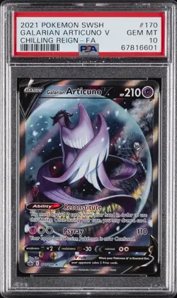 2021 POKEMON SWORD & SHIELD CHILLING REIGN FULL ART/GALARIAN ARTICUNO V PSA 10 - Image 1
