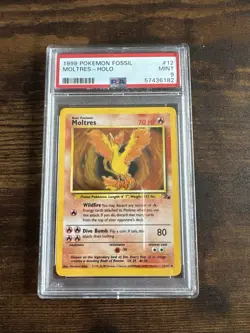 1999 Pokemon Moltres Holo Rare Card #12/62 PSA Mint 9 Fossil Set TCG - Image 1
