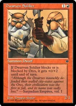 X 1 Dwarven Soldier NM Fallen Empires MTG Magic The Gathering - Image 1