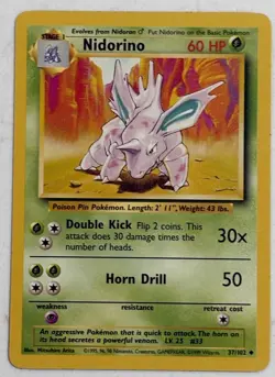NIDORINO - 37/102 - Base Set - Pokemon Card - Unlimited Edition - LP Vintage - Image 1