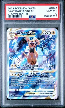 2023 POKEMON SWORD & SHIELD CROWN ZENITH #GG43 FULL ART/ZERAORA VSTAR PSA 10 - Image 1