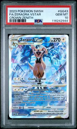 2023 POKEMON SWORD & SHIELD CROWN ZENITH #GG43 FULL ART/ZERAORA VSTAR PSA 10 - Image 1