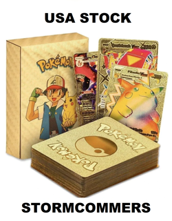 55Pcs Pokemon Card Foil GOLD PACK CARDS TCG GX Vmax GX Card Charizard Rare - Image 1