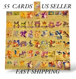 55Pcs Pokemon Card Foil GOLD PACK CARDS TCG GX Vmax GX Card Charizard Rare - Image 2