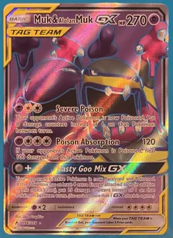 Muk & Alolan Muk GX Full Art Holo Card 196/214 Sm-Unbroken Bonds Ultra Rare - Image 1