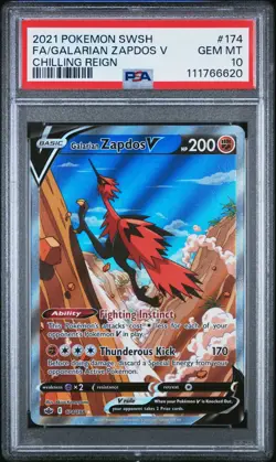 2021 Pokemon Chilling Reign Galarian Zapdos V 174/198 Alt Art PSA 10 GEM MINT 💎 - Image 1
