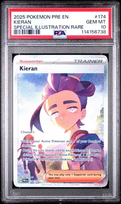2025 POKEMON PRE EN-PRISMATIC EVOLUTIONS SPECIAL ILLUSTRATION RARE KIERAN PSA 10 - Image 1