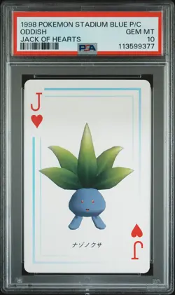 1998 POKEMON STADIUM BLUE VERSION PLAYING CARDS JACK OF HEARTS ODDISH PSA 10 - Image 1