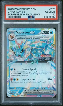 2025 POKEMON PRE EN-PRISMATIC EVOLUTIONS #023 VAPOREON EX PSA 10 - Image 1