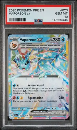 2025 POKEMON PRE EN-PRISMATIC EVOLUTIONS #023 VAPOREON EX PSA 10 - Image 1