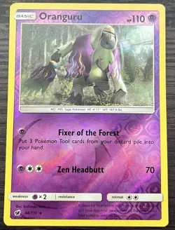 Oranguru 48/111 Pokemon TCG Sun Moon Crimson Invasion Reverse Holo LP - Image 1