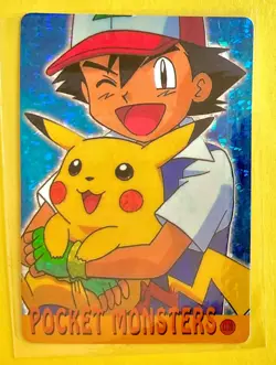 PIKACHU & Ash Up Close Pokemon Pocket Monsters Vintage Vending Prism Sticker NM - Image 1