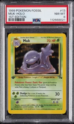 1999 POKEMON FOSSIL 1ST EDITION #13 MUK-HOLO PSA 8 - Image 1