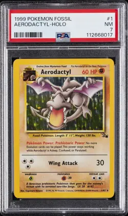1999 POKEMON FOSSIL #1 AERODACTYL-HOLO PSA 7 - Image 1