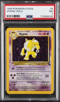 1999 POKEMON FOSSIL #8 HYPNO-HOLO PSA 7 - Image 1