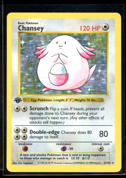 1999 Pokemon 1st Edition Shadowless Base Set Chansey 3/102 Holo Foil WOTC - Image 1