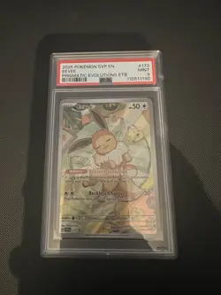 Eevee SVP173 Illustration Rare Prismatic Evolutions ETB Promo PSA 9 Pokemon Card - Image 1