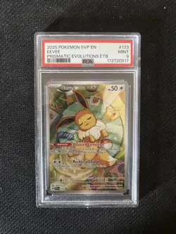 Eevee SVP173 Illustration Rare Prismatic Evolutions ETB Promo PSA 9 Pokemon Card - Image 1